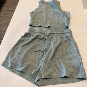 Ribbed Tank and Shorts Set in Light green